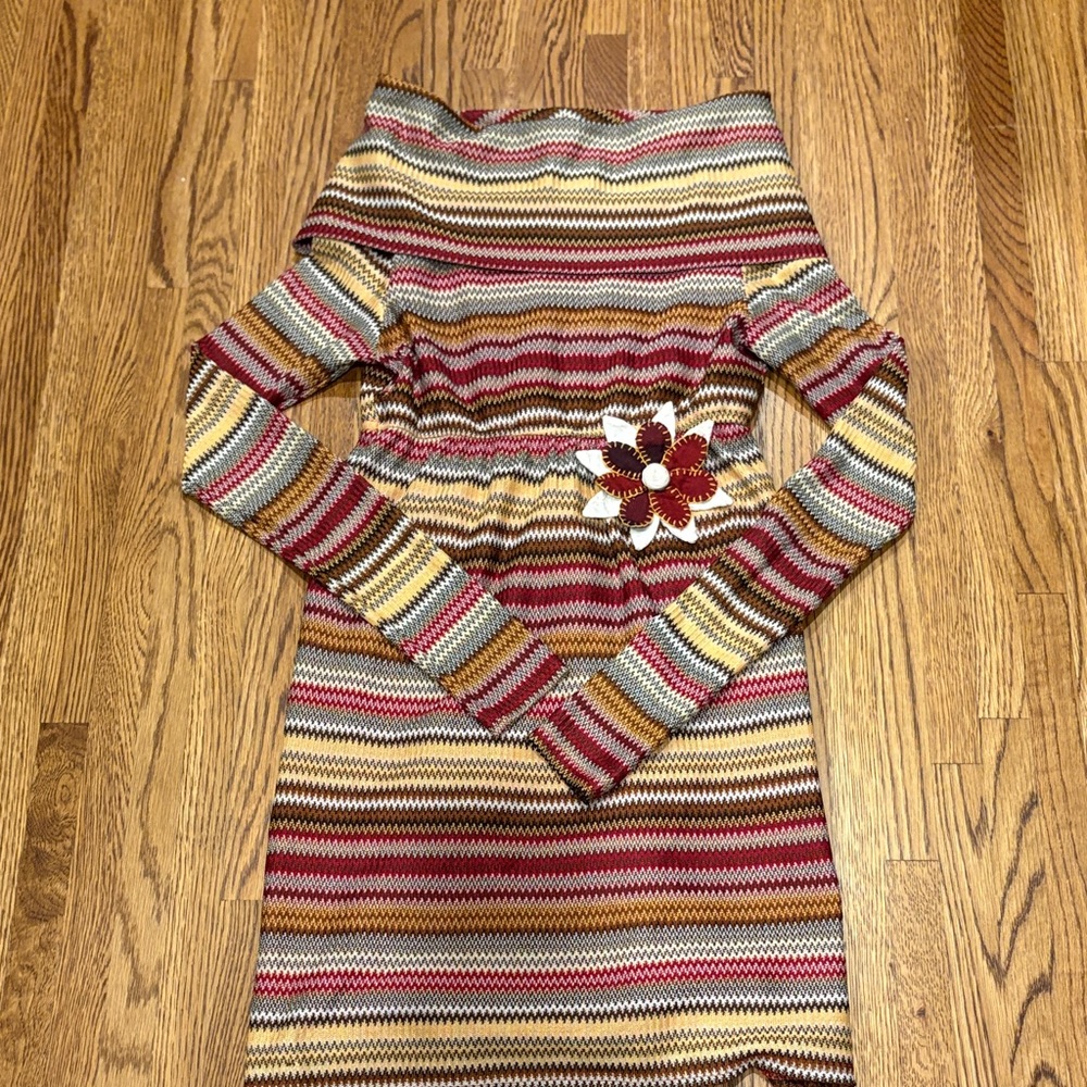 Judith March Striped Long Sleeve Dress with Floral Accent